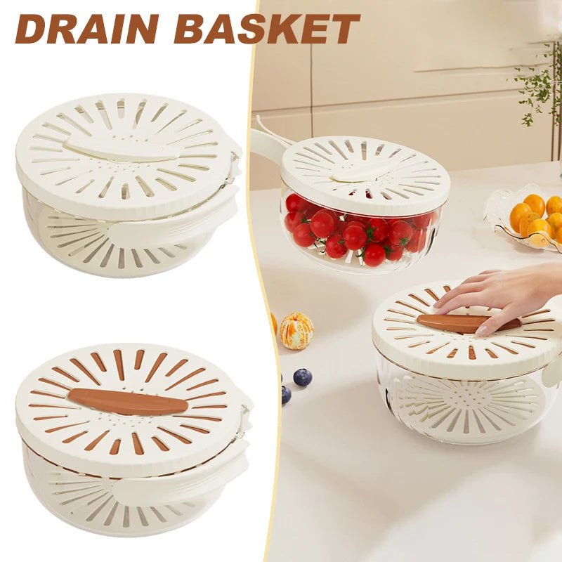 Fruit Drain Basket With Foldable Handle